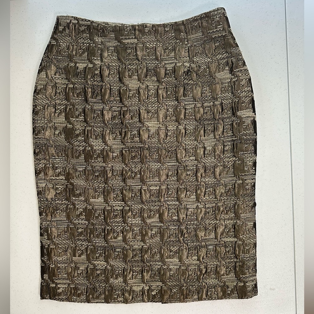 Bill Blass Textured Brown Wool Blend Metallic Pencil Skirt